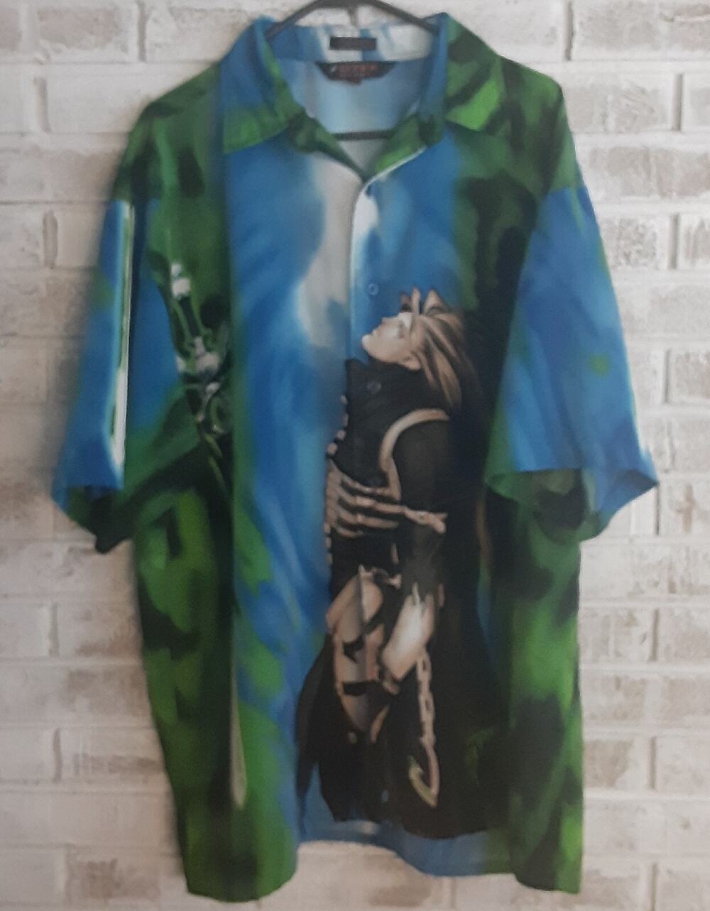 D TEK Sport Graphic Button Up sz 2XL Anime Warrior & Sword Unique
